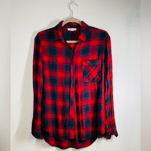 Red, Black & Blue Collared Plaid Long Sleeve Button Up Flannel